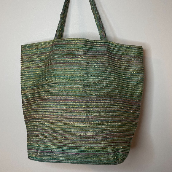 Capellini Stratworld inc. Handbags - ❌ SOLD! Sea green pink gold metallic wicker  tote!